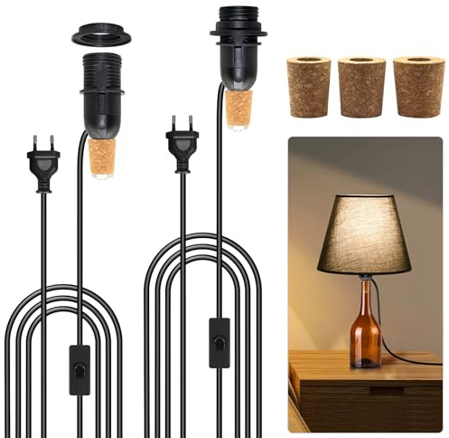 Lot de 2 douilles E14 avec câble et interrupteur, pour bouteilles, adaptateur de bouteille de 240 cm, pour lampe de table, compatible avec abat-jour, 60 W