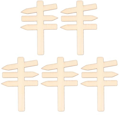 5 Stück Miniatur Wegweiser Holz, Miniatur Garten Wegweiser, 7 x 4.6 cm Miniatur Garten Wegweiser Schild, Miniatur Wichtel Zubehör für Miniaturgärten, Zwergenhäuser und Puppenhäuser