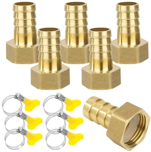 6PCS Raccord Cannelé Laiton Tube Barbelé Droit, 16mm x G1/2 Femelle Filetage Interne Tuyau Coupleur Connecteur Adaptateur avec Acier Inoxydable Tube Pince