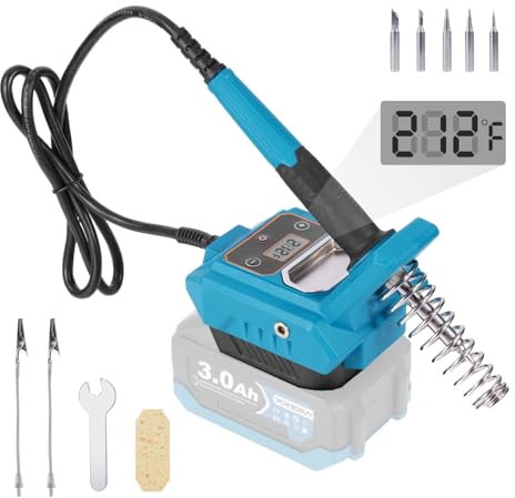 Yofidra Akku Lötkolben für Makita 18V Akku, 60W Kabellos Lötkolben mit Einstellbar Temperatur 0-500°C, Tragbar Cordless Lötkolben Set mit 5 Lötspitzen(ohne Akku)