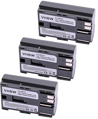 vhbw 3x batteria compatibile con Canon MV30i, MV30, MV400, MV300i, MV300, MV100Xi, MV430i, MV410, MV400i fotocamera (1300mAh, 7,2V, Li-Ion)