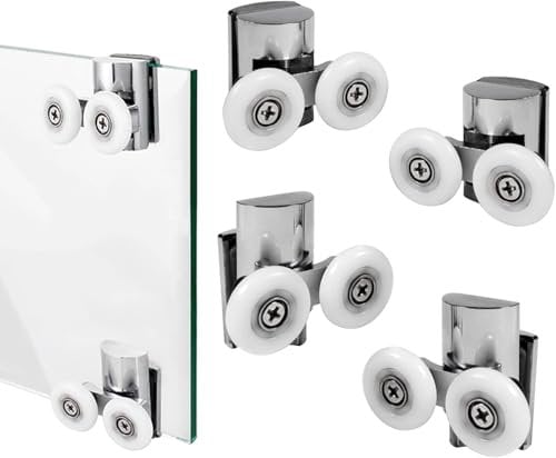 Shower Door Twin Rollers for Curved Doors Zinc Alloy Runners Wheels Bathroom Replacement Parts, Curved Shower Door Rollers of 2 Top & 2 Bottom