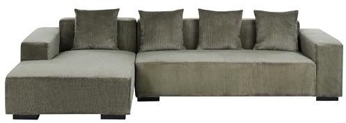 4-Sitzer Ecksofa L-Form Cord grün mit Chaiselongue rechts modern Lungo