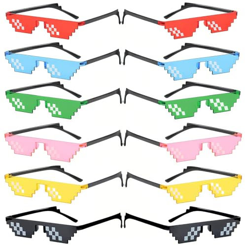 12 Stück Pixel Sonnenbrille, Coole Sonnenbrille, Farben Party Brille, Farben Partybrille Mosaik Brille, Premium Photo Props Glasses, Thug Life Party Sunglasses für Fasching Musikfestivals Party Bar