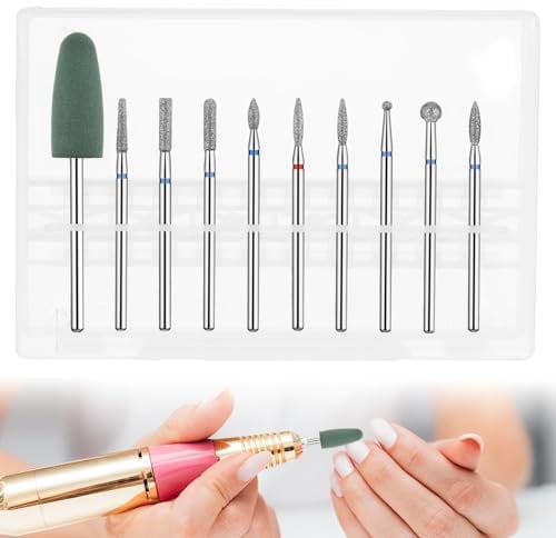 Nail Drill Bit Set, 10 Pcs Russian Manicure Drill Bits Mini Sanding Bands for Nail Drills Diamond Nails Drills Bits Professional Cuticle Removal Bit Rotary Burrs Diamond Manicure Set for Home Salon