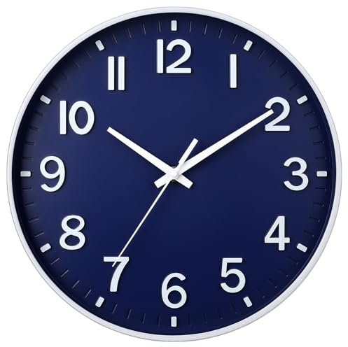 HZDHCLH 30cm Lautlos Wanduhr ohne Ticken Schleichende Sekunde mit Arabisch Ziffer für Büro, Klassenzimmer, Zuhause, Wohnzimmer, Schlafzimmer(Navyblau,30CM)