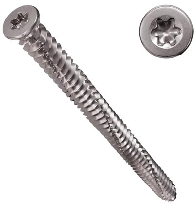 Edelstahl A2 Fensterrahmenschrauben 7,5x150mm 100 Stück - 12mm Senkkopf TX30 für den Fensterbau mit Doppelgewinde und reduziertem Durchmesser der Spitze, passend mit Fräsrippen & Fräskerben