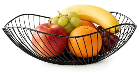 Jlnmmn Obstschale aus Metall, Schwarze Obstschale Metall, Fruit Basket Bowl, Handgeschweißt, Starke Tragfähigkeit, für Obst, Gemüse, Kleinigkeiten, Dekoration, Fruit Bowl, 26 * 26 * 10 cm 