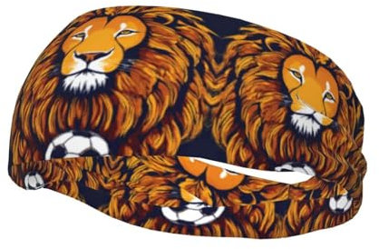 Fascia elastica unisex per adulti, con leone, per corsa, fitness, allenamento, traspirante, fascia per il sudore
