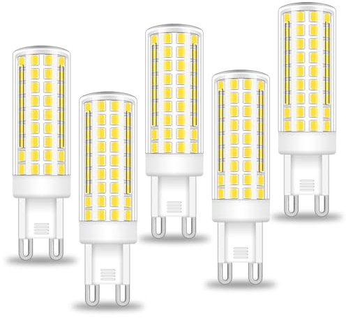 BROLSKUN G9 LED Kaltweiss 9W Mais Kompakt Birne Hell Licht für Stehlampe Deckenleuchte G9-Sockel 6000K Enegiesparende 220V Kein Flackern Ersatz 70W 80W, 5er Pack