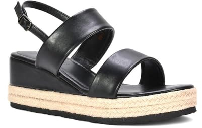 ESSEX GLAM Women's Low Heel Platform Wedge Sandals Ladies Espadrille Open Toe Double Strap Slingback Shoes Size 3-8