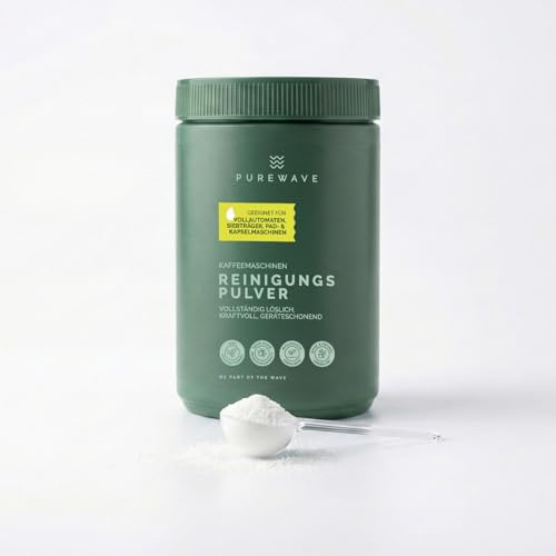 PUREWAVE Kaffeemaschinen Reinigungspulver – 1 kg Aktiv-Sauerstoff Pulver, für Vollautomaten, Siebträger, Kapsel- & Padmaschinen – Entfernt Kaffeeöle & Gerbstoffe, Verlängert Lebensdauer