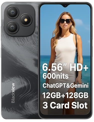 Blackview Wave 9C 4G AI Smartphone ohne Vertrag, 6,56'' 600 Nits Display, 12GB+128GB(2TB Externe), 3 KI-Smart-Assistenten, 13MP+8MP, 3-Steckplatz, Android 15 DUAL Simlockfreie Handy, GPS Schwarz