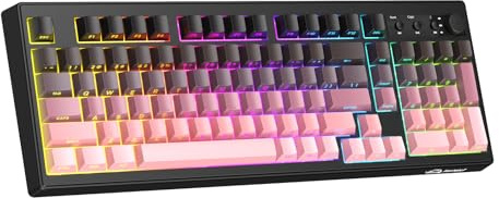 ZIYOU LANG K100 Clavier à Membrane sans Fil Tri-Mode 102 Touches à molette | Bluetooth/2.4G/Filaire, clavier gaming, touches PBT dégradées, rétroéclairage RGB, 4000mAh, pour PC/Mac, Blackberry