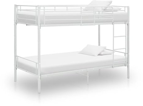 Emmtore Etagenbett Kinderbett Hochbett Metallbett Bett Stockbett Bettgestell Doppelstockbett Schlafzimmer Kinderzimmer Schwarz Metall Weiß,90×200 cm