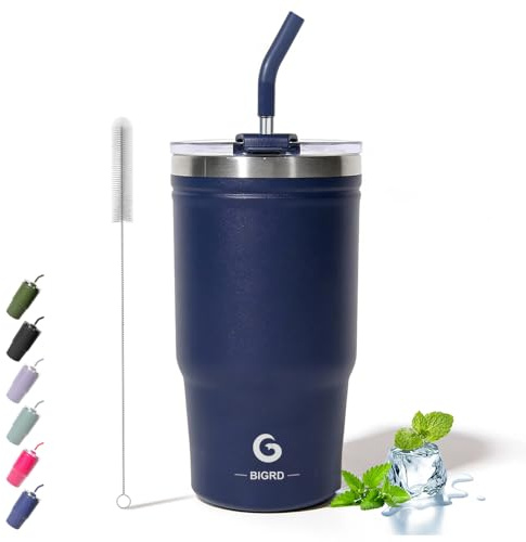 BIGRD 20oz Insulated Coffee Cup Travel Mug with Straw and Lid 591ml,Leak Proof Stainless Steel Office Water Bottle Keeps Cold and Hot for 8 Hours,Twilight