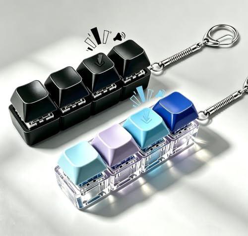 Pack of 2 Keyboard Fidget Toy, NlsqEU Fidgets Keyboard, Fidget Keyboard Keyring, 4 Keys Keychain, Stress Relief Adults, Blue Gradient Design, Stress Relief Toy for Men and Women