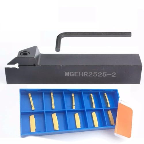 Homeponnew Wendeschneidplatten-Werkzeughalter für CNC-Drehmaschine MGEHR2525-2 25mm Schaft mit MGMN200-G Hartmetall-Einsätzen, 10-teiliges Set