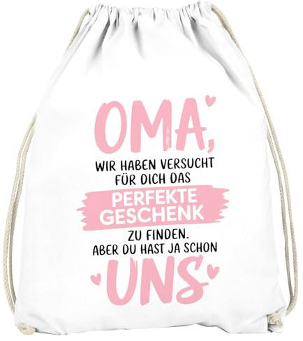 MoonWorks® Turnbeutel Spruch Geschenk lustig Geschenkidee Bonus-Mama Oma Gymbag Baumwollte Weiss unisize