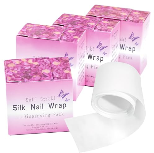 4 Roll Fiberglass Silk Wrap for Nails Self Adhesive for Nail Break Fix & Extensions Easy Trimerable Strengthen & Protector