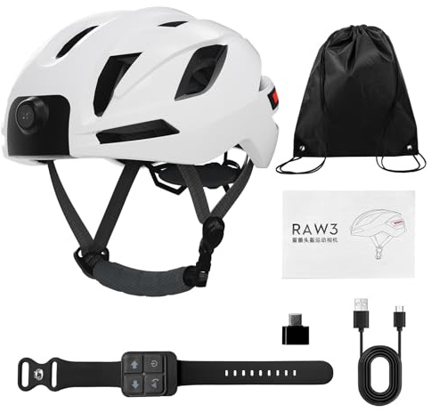 Naroote Intelligenter Fahrradhelm, BT-Fahrradhelm, 1080P-Kamerahelm mit Blinkerlicht, Ideal für Mountainbike-, Rennrad- und Outdoor-Fahrten (White)