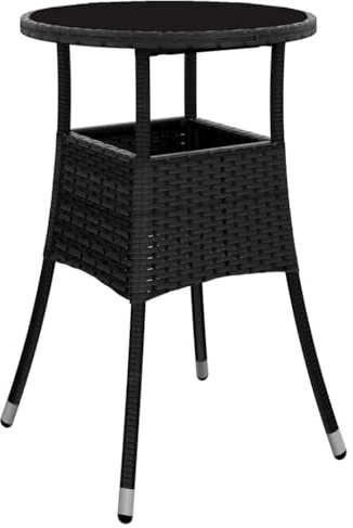 mtlskopl Rattan Gartentisch Schwarz 60×75 cm, Glasplatte, Balkon-/Terrassentisch, wetterfest