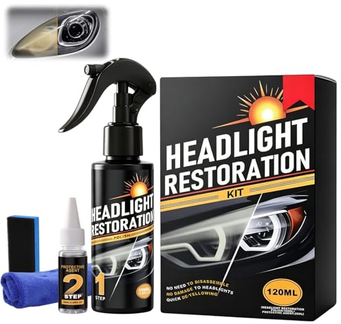 Traboto 120ml Scheinwerfer Aufbereitung Spray Set, Car Headlight Cleaner, Headlight Restoration Polish Kit, Restores Clarity & Shine, für Reinigt Poliert Vermattete Vergilbte