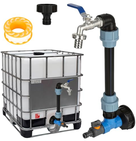 IBC Schwanenhals 3/4Doppel Auslaufhahn Set,2 In 1 IBC Auslaufhahn Enthalten Hahn Un Schwanenhals,Kugelhahn 3/4 Zoll Für1000l Regenwassertank,IBC Tank Zubehör Für Regenwassertank Wasserfaß Regenfass