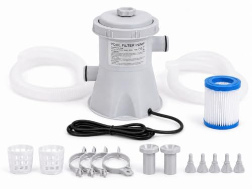 MENDUNER Pompe Filtration Piscine Hors Sol 300 GPH, 15 W avec tuyau - Circulation d'eau claire, design ABS scellé silencieux pour piscines de petite et moyenne taille