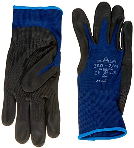 SHOWA 380, Mikroporöses Nitril – Beschichtung, Mehrzweck, Blau mit schwarzer Handfläche, 7/M