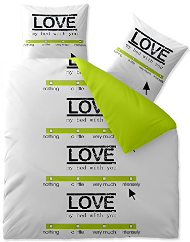 CelinaTex Fashion Bettwäsche 200x220 cm 3teilig Baumwolle, Bettgarnitur für Sommer und Winter, Ganzjährig, Bettbezug, Bettenset, Schöner Wohnen Linda Wörter Weiß Grün Schwarz