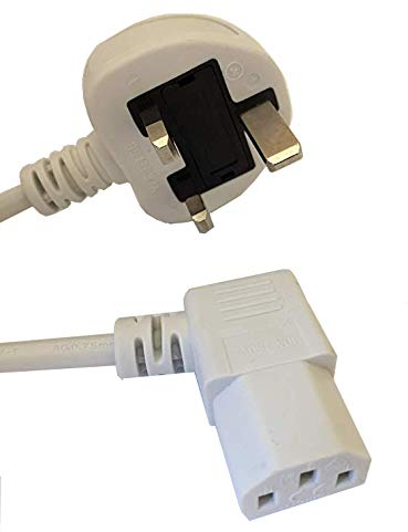 electrosmart 5m White Mains Power Cable with 90 Degree Right Angled Kettle Type IEC Socket