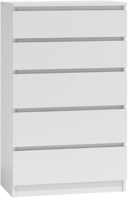 WHATSIZE ENTERPRISE – Moderna – Large Chest of Drawers – Contemporary 5 Drawer Tall Dresser & Bedside Drawers - Office, Lounge & Bedroom Furniture Storage Cabinet, White