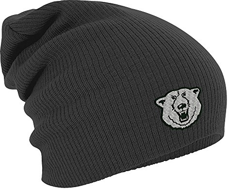 Fan-O-Menal Textilien Longbeanie Slouch-Beanie Mütze Eisbär 54824 Farbe grau