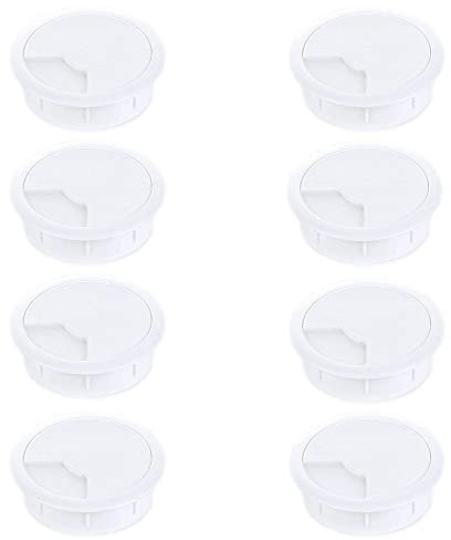 sossai® Pasacables Redondos | Juego de 8 | KDM2 | Color: Blanco | Diámetro: 80 mm | Material: plástico (Hecho en EU)