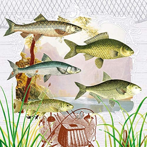 20 Servietten Fische im Portrait/Tiere/See/Angeln 33x33cm