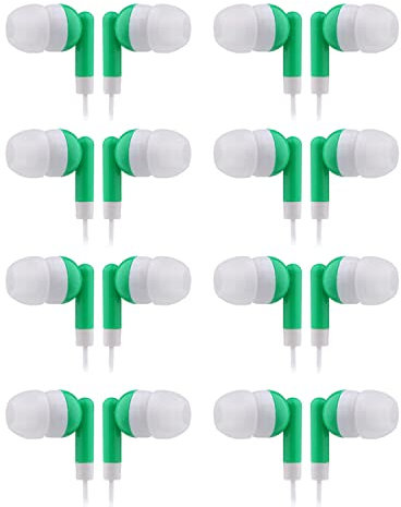 Wholesale Earbuds Bulk Headphones Individually Bagged 50 Pack for iPhone, Android, MP3 Player for Schools, Libraries, Hospitals (Green)