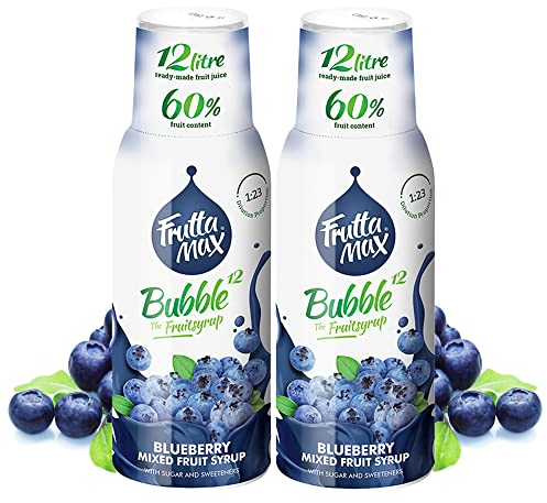 Sirop FruttaMax Myrtille | Moins de sucre | 60% de concentré de fruits réels | Compatible avec machine à soda 2 x 500 ml