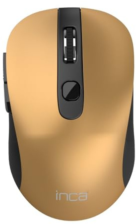 İnca IWM-233RG Kabellose Maus – 2,4 GHz RF, 1600 DPI, 6 Tasten, Silent Click, Ergonomisches Design, Beidhändig, Nano-USB-Empfänger – Gold/Schwarz
