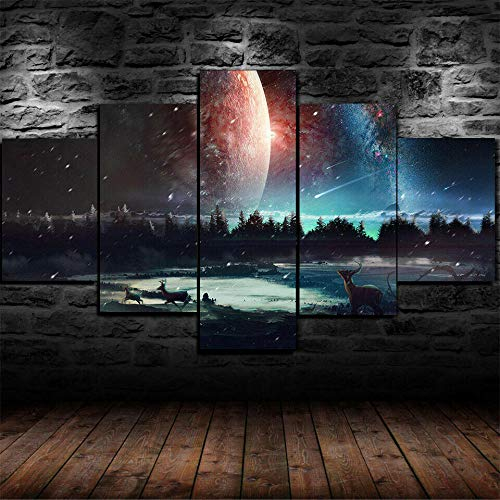 GIRDSSC Bilder Abstrakt Galaxie Sterne Universum Raum Wandbild 200X100 cm Vlies - Leinwand Bild XXL Format Wandbilder Wohnzimmer Modern Deko Kunstdrucke 5 Teilig Fertig Zum Aufhängen,Geschenk