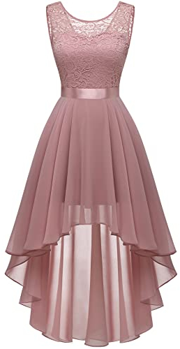 Berylove Abito da Donna in Pizzo Abito da Cocktail Elegante Abito da Sera Senza Maniche Abito da Damigella d'Onore in Chiffon BLP7035 Blush S