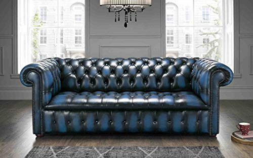 JVmoebel XXL Blau Sofa 3 Sitzer Couch Chesterfield Polster Sitz Garnitur Leder Textil