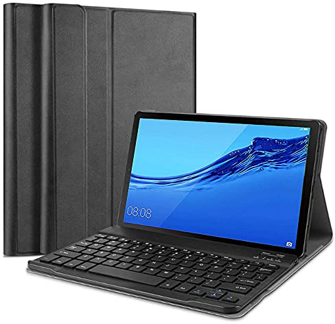 QYiiD Funda con Teclado para Huawei MediaPad T3 10, Funda de Cuero Ultra Delgada con QWERTY Teclado Bluetooth Inalámbrico Desmontable para Huawei MediaPad T3 9.6 Pulgadas, Negro
