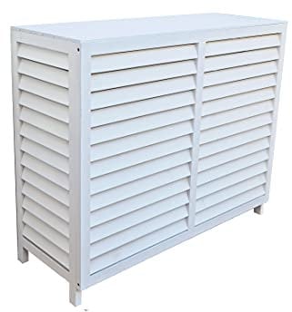 Protection et Cache en Bois pour Climatiseur et Pompe à chaleur - Coffre Compatible Toutes Marques - Grande Taille XL - Montage facile - Design (Blanc)
