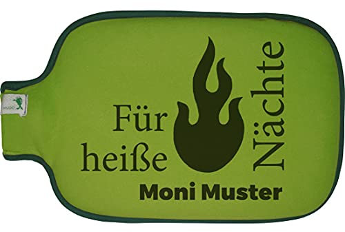 Manutextur Wärmflasche mit Namen - personalisiert - Motiv Heiße Nächte - grün - Größe 19,5 x 31,5 cm - persönliches Geschenk mit Wunsch-Motiv und Wunsch-Name