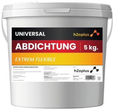 H2OPLUS Universalabdichtung und Feuchtigkeitssperre für Dächer, Wände, Bad, Dusche und Rissüberbrückung. Extrem flexible Universalabdichtung für Regenwasser-Ansammlungen geeignet 5KG Schwarz