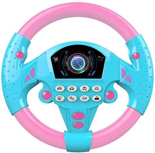 elemhome Petit volant de simulation pour enfants, volant avec lumières et musique, volant de simulation pour siège de voiture, jouet éducatif précoce pour bébé et bébé rose