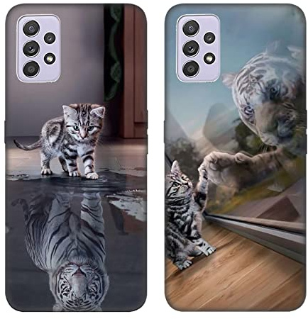 DiaryTown 2 Pièces pour Coques Samsung Galaxy A33 5G Housse Protection avec Motif Animal Mince Coque Etui Noir en Silicone Antichoc TPU Souple Bumper Gel Case pour Galaxy A33 5G - Chat & Tigre