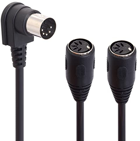 Adaptador de cable MIDI de 5 pines DIN Y Splitter MIDI, 5 pines DIN de 90 grados de ángulo recto macho a doble cable de audio de extensión 2 hembra para teclado MIDI, piano eléctrico