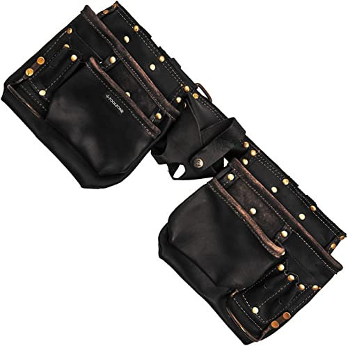 Tzone 12 x Pockets TOOLZONE PREMIUM Tool Belt | BLACK OIL TANNED | GENUINE Leather | Double Pouch | Builders | Construction | Carpentry | Work Bag | Nails Power Tools | DIY | Workshop | UK FREE P&P